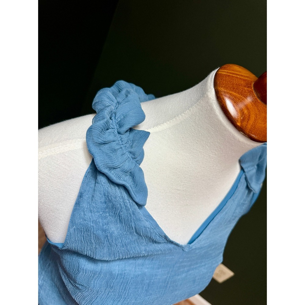 Elena Solano Blue Sleeveless Ruffle Neck Smocked Waist Blouse Women's Size S - Picture 5 of 8